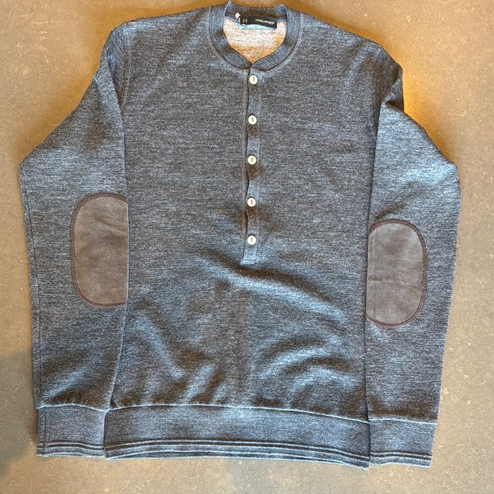 DSQUARED2 Gray Crewneck Sweater with Elbow Patches